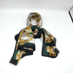 Dark green vintage printed silk scarf