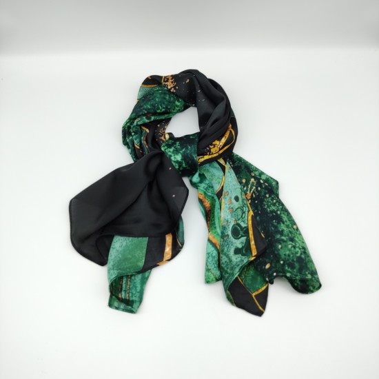 Green imitation silk print plaid large square scarf