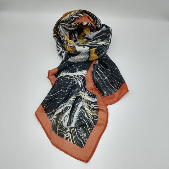 Brick red rimmed butterfly flying bird scarf